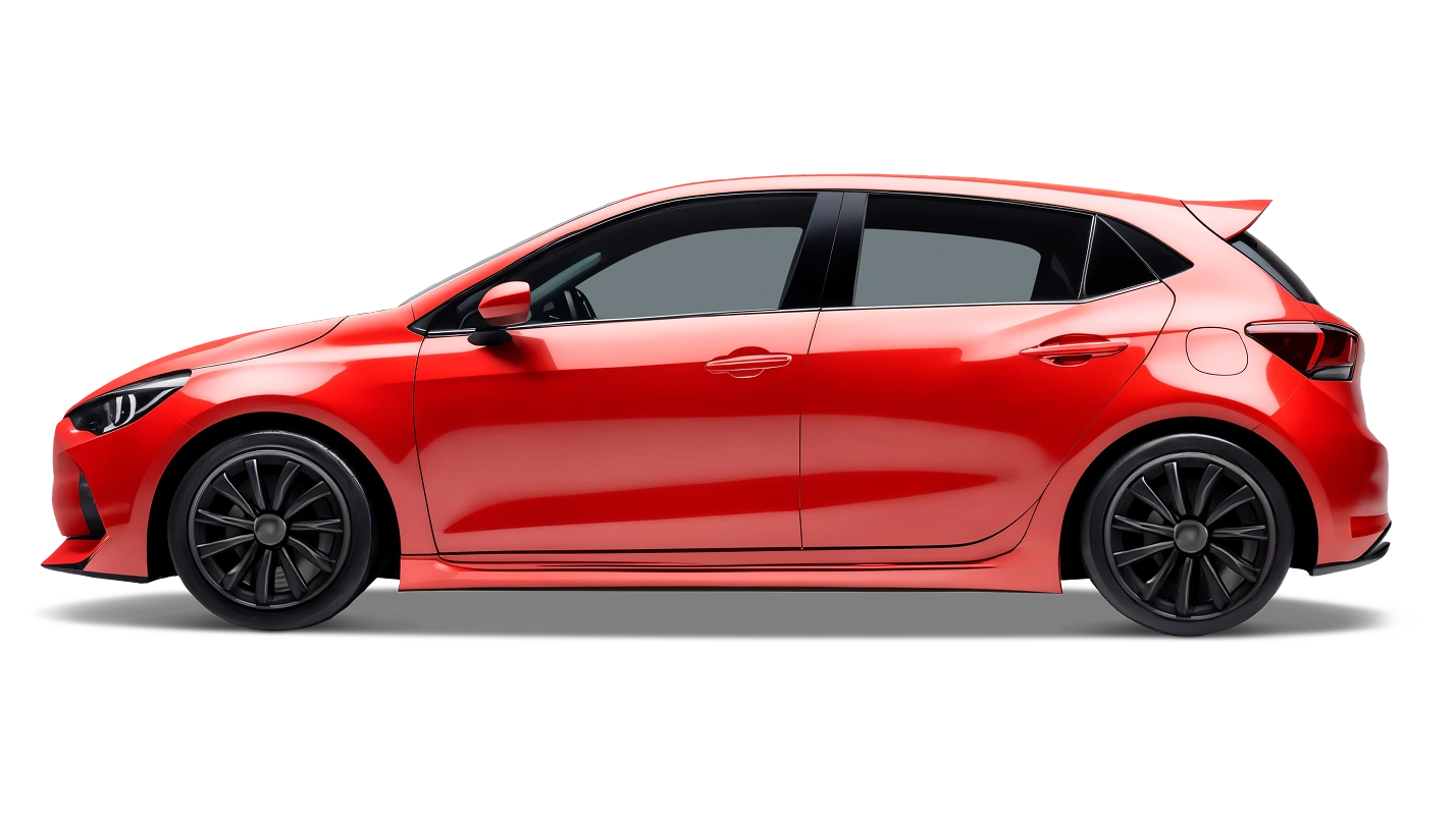 Voiture rouge de profil, vendue rapidement au Luxembourg